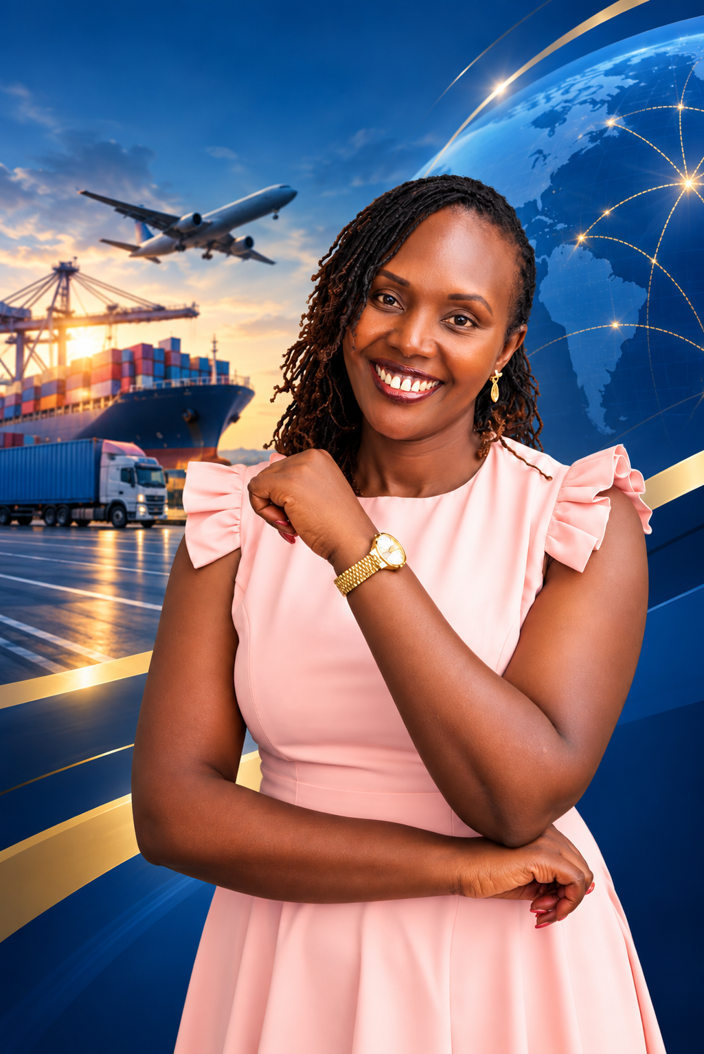 Black Kenyan Ruleex logistics staff coordinating international import and export cargo at a container port